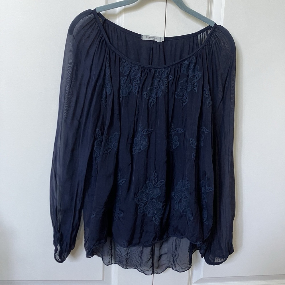 Tendenze Blouse Womens S Floral Blue Silk Blend Boho Made in Italy Resortwear